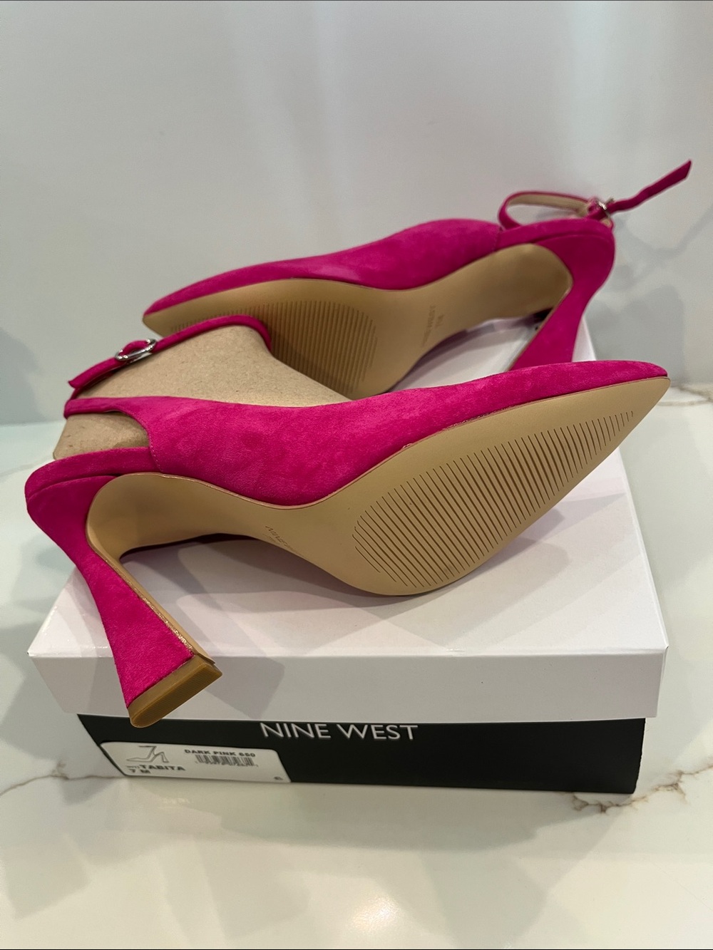 Nine West Dark Pink Suede Ankle Strap Pointed-Toe Slingback Heels New 7 M - Picture 5 of 14